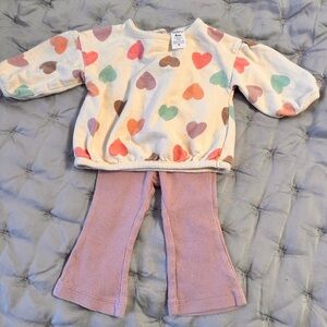 Cream Heart Print Pullover & Purple Pants Set